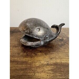 Cast Metal Brass? Vintage Retro Open Mouth Fish Whale Ashtray Trinket Dish